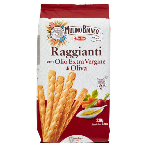 Mulino Bianco Raggianti Grissini with Extra Virgin Olive Oil and Sustainable Flour 230g