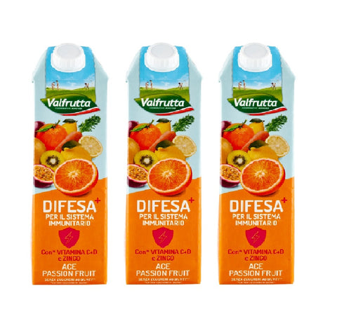 3x Valfrutta Difesa per il sistema immunitario Ace Passion Fruit  defense fruit juice for the immune system 1L