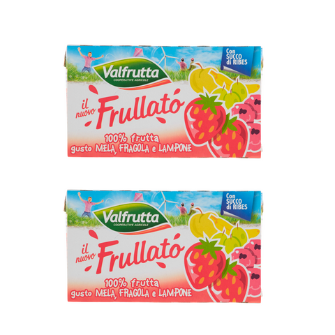 2x Valfrutta Frullato Mela,fragola e lampone 100% Fruit Smoothie Apple Strawberry and Raspberry Flavor 3x125ml