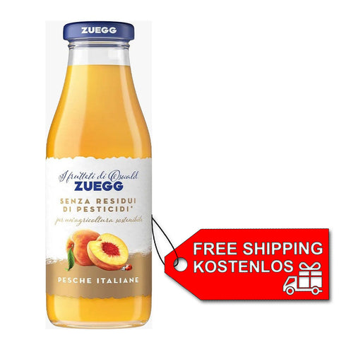6x Zuegg Pesca Peach Fruit Juice without pesticide residues 500ml glass bottle