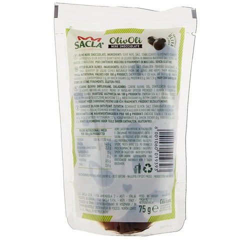 Saclà OlivOs Olive Nere Denocciolate Pitted Black Olives Without Liquid 75g Bag