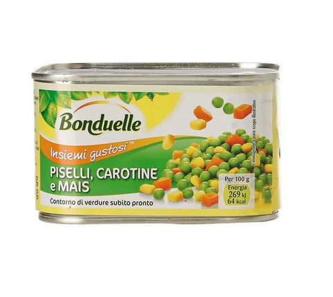 Bonduelle Piselli Carotine e Mais Mixed Vegetables Peas Baby Carrots and Corn 400g - Italian Gourmet UK