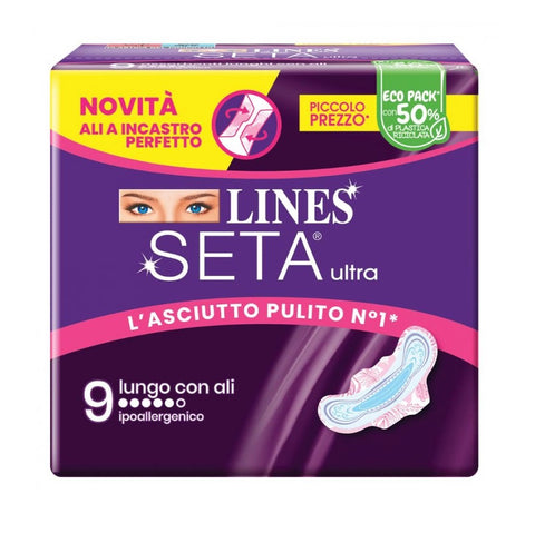 Lines seta ultra lungo con ali sanitary pads (9 pieces)