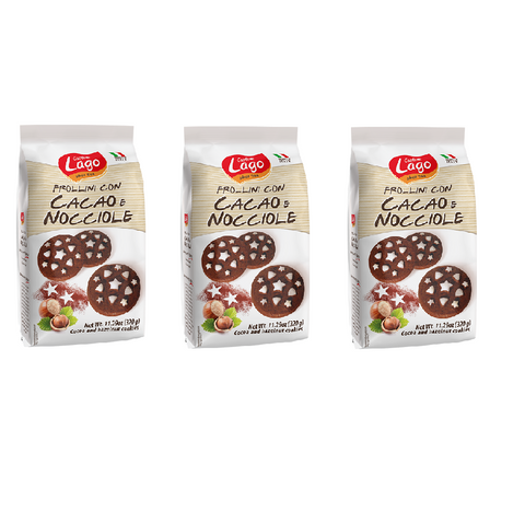 3x Gastone Lago Frollini con Cacao e Nocciole 320gr - Biscuits with Cocoa and Hazelnuts