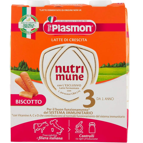 Plasmon Latte di Crescita Nutri-Mune 3 Biscotto Growth Milk Biscuit 2x500ml