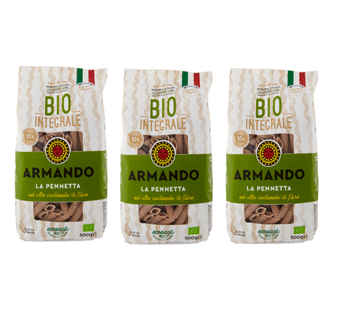 3x Armando Pennetta Integrale biologica organic wholemeal pasta 500gr