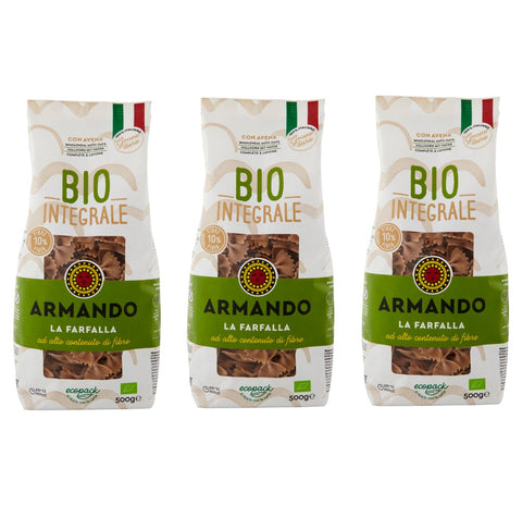 3x Armando Farfalla Integrale biologica organic wholemeal pasta 500gr