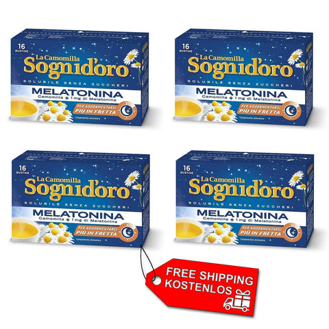 4x Sogni d'Oro La Camomilla Solubile con Melatonina Soluble Chamomile with Melatonin 16 Sachets (free shipping from the U.K.)