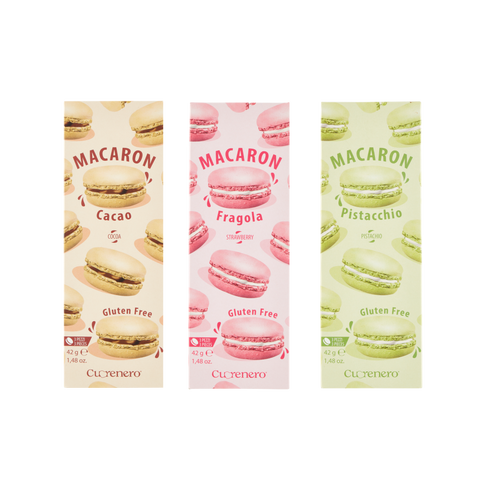 Test pack 9x Cuorenero Macaron Cacao - Fragola - Pistacchio 42g