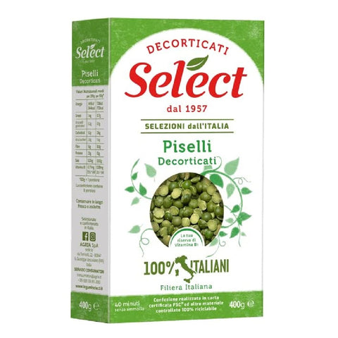 Select Piselli Decorticati Shelled Peas 100% Italian Pulses Paper pack of 400g
