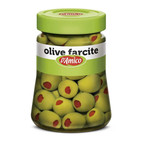 D'Amico Olive Verdi Farcite con Pasta di Peperoni Green Olives in Brine Filled with Pepperoni Paste 290g
