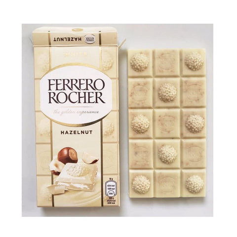 Ferrero Rocher Tafel Weiß - Filled white chocolate with hazelnut cream and hazelnut pieces, 90 g