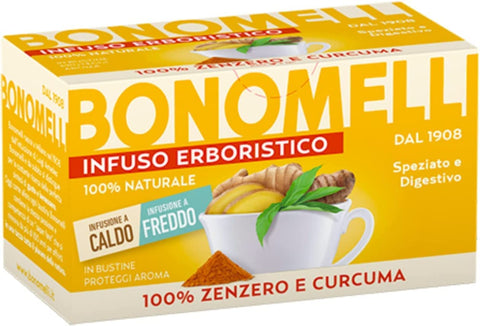 Bonomelli Infusi Erboristici Zenzero e Curcuma Infusion with Ginger and Turmeric Pack of 16 filters