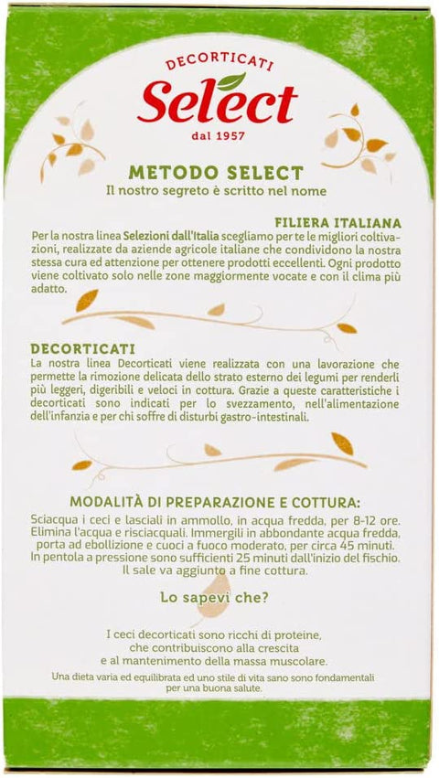 Select Ceci Decorticati Shelled Chickpeas 100% Italian Legumes Paper packaging of 400g