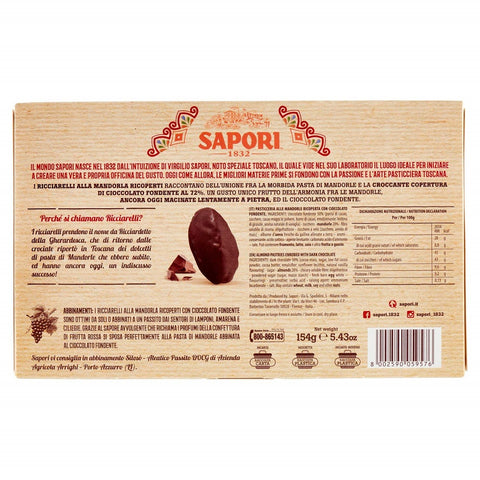 Sapori Ricciarelli al Cioccolato Almond Paste Coated in Dark Chocolate 154g