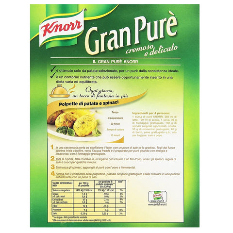 Knorr Gran Purè Cremoso e Delicato Prepared for Gluten Free Mashed Potatoes 225g