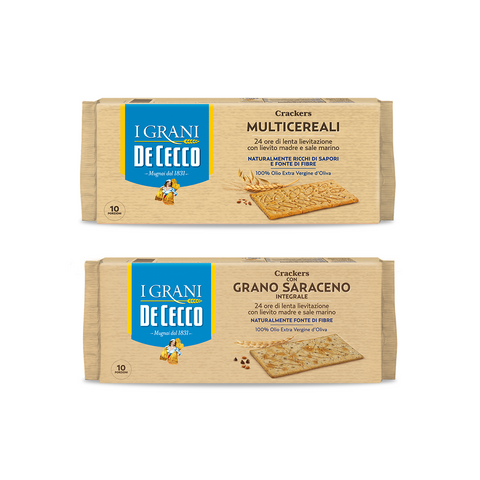 Testpack De Cecco Crackers Multicereali + Crackers con Grano Saraceno Integrale 2 x 250g
