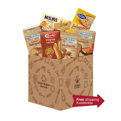 Box of integral Italian whole grain products Flour Pasta Rusks Biscuits Rice Crackers Croissants 21 pieces - Italian Gourmet UK