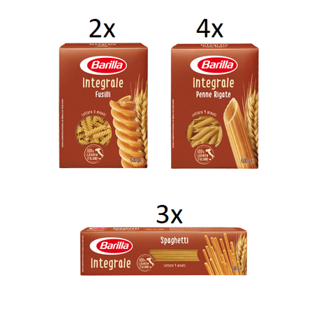 Test package Barilla Integrale Multipack with 3 variants of wholemeal pasta 9x500g - Italian Gourmet UK