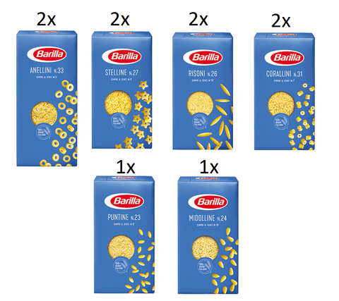 Test package Barilla Pasta Assortment Soup noodles 6 different types of noodles 10x500g - Italian Gourmet UK