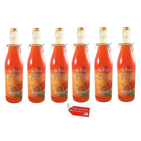 6x Bevida Sciroppo di Arancia Orange Syrup Glass Bottle 1Lt - Italian Gourmet UK