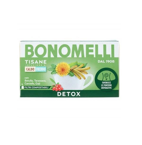 Bonomelli Tisane Detox Herbal Tea with Birch Dandelion Artichoke Goji 16 filters - Italian Gourmet UK