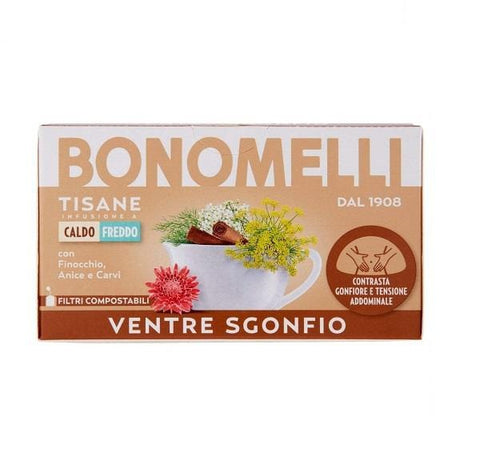 Bonomelli Tisane Ventre Sgonfio herbal tea with fennel anise and ginger extract 16 filters - Italian Gourmet UK