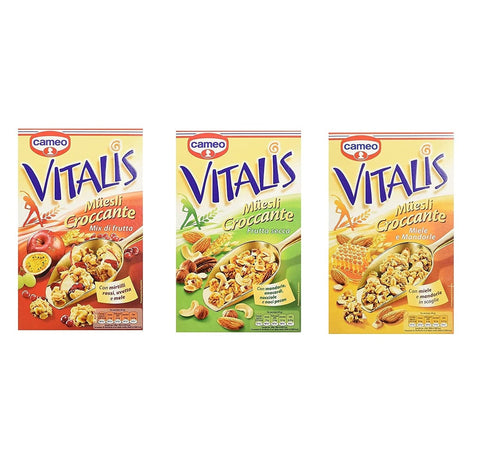 Cameo Cereals Test pack Cameo Vitalis Muesli Croccante Miele e Mandorle Frutta Secca Frutta Mix cereal  3x 300g