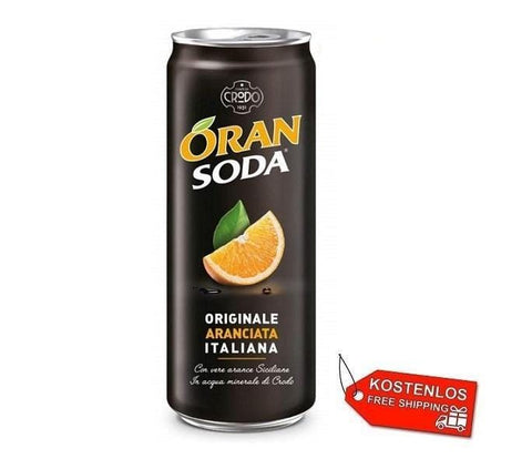72x Oransoda Italian orange soft drink 33cl disposable cans - Italian Gourmet UK
