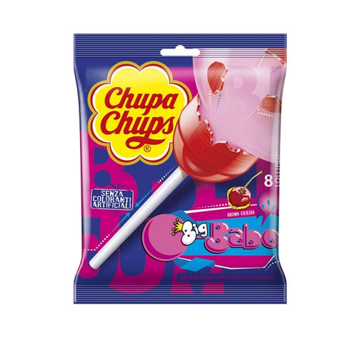 Chupa Chups Lollipops Chupa Chups Big Babol Bag of 8 Lollipops Cherry flavored Lollipops filled with Chewing Gum 144g