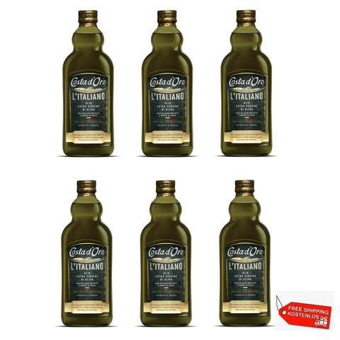 6x Costa d'Oro 100% Italiano Fruttato Olio Extra Vergine di Oliva Extra Virgin Olive Oil 1Lt - Italian Gourmet UK