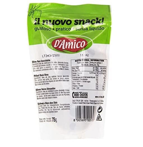 D'Amico Olives D'Amico Il Nuovo Snack Olive Nere Snocciolate Black Olives 75g 8005695005707