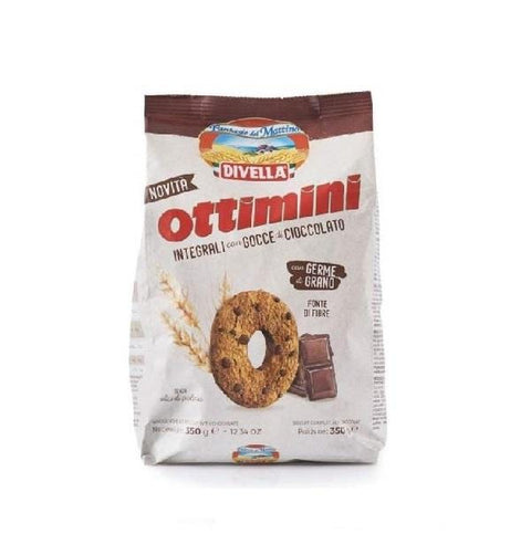 Divella Ottimini integrali con gocce di cioccolato wholewhate biscuits whit chocolate chips (400g) - Italian Gourmet UK