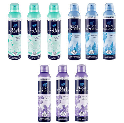 Test Pack Felce Azzurra Room Spray Classic Talc Lavender and Iris White Musk ( 9 x 250ml ) - Italian Gourmet UK