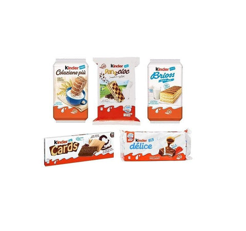 Test Pack Kinder Ferrero 4+1 italian snacks Brioss Colazione più Panecioc Delice & Cards - Italian Gourmet UK