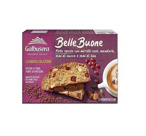 Galbusera Belle Buone Fette spesse mirtilli rossi e mandorle rusk snacks 200g - Italian Gourmet UK