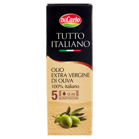 Di Carlo Tutto Italiano Olio Extra Vergine di Oliva 100% Italian Extra Virgin Olive Oil Each pack contains 5 single-dose sticks of 12ml