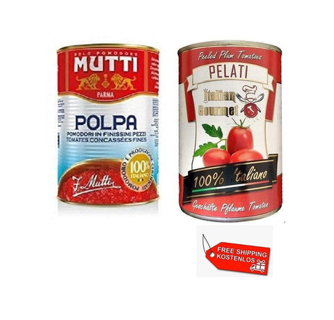 Test pack Pelati Italian Gourmet Peeled & Mutti Polpa Pulp Tomatoes 48x400g - Italian Gourmet UK