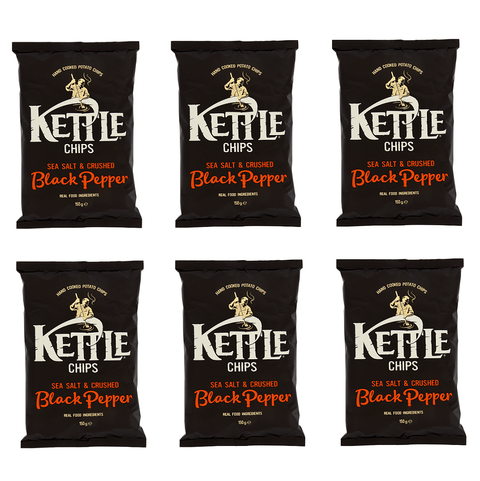 Kettle Chips 6x150g Kettle Potato Chips Sea Salt & Black Pepper Salted Snack 150g 5017764112332