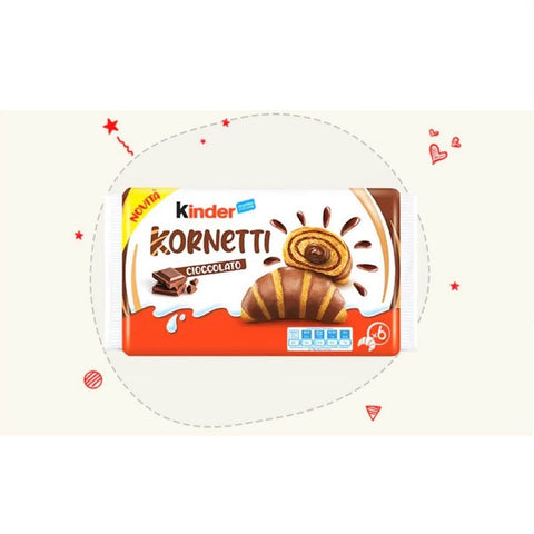 Ferrero Kinder Kornetti - Cornetti Croissant Ripieni al Cioccolato Croissants Filled with Chocolate 252g (6pieces)