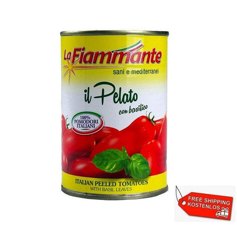 24x La Fiammante Il Pelato con Basilico Italian Peeled Tomato with Basil 400g - Italian Gourmet UK