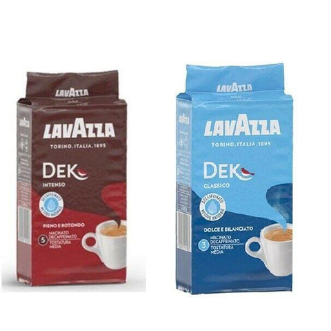 Test Pack Lavazza Dek Classico & Intenso Decaffeinated Coffee 2x250g - Italian Gourmet UK