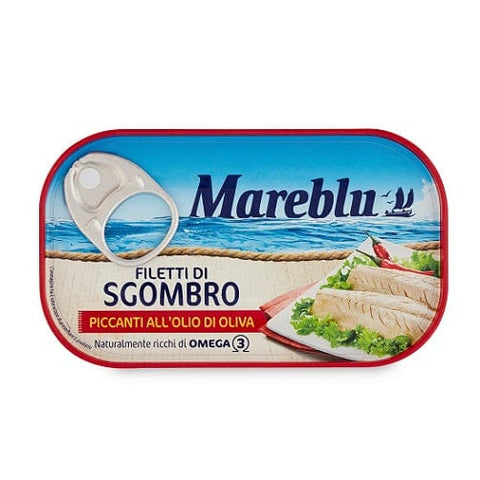 Mareblu mackerel fillets Mareblu Filetti di Sgombro Piccanti all'Olio di Oliva Spicy mackerel fillets in olive oil 90g