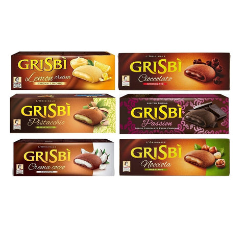 Test pack Grisbì italian biscuits Cioccolato Limone Pistacchio Cocco Nocciola Passion dark (6x150g) - Italian Gourmet UK