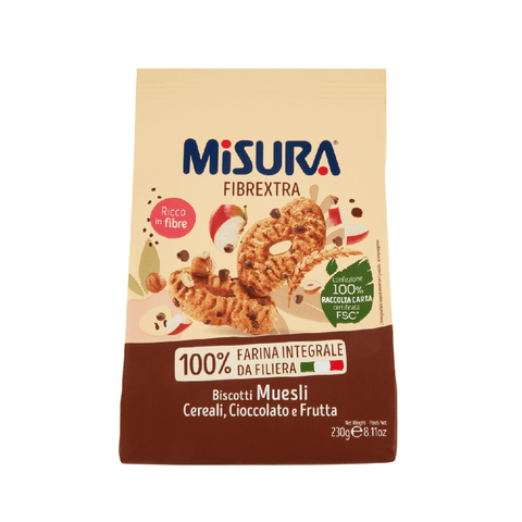 Misura Fibraextra Biscotti Muesli Cereali Frutta e Cioccolato Biscuits Cereals Fruit and Chocolate 230g - Italian Gourmet UK