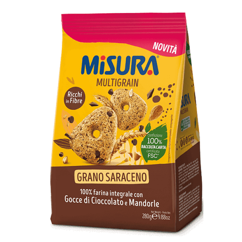 Misura Multigrain Grano Saraceno Wholemeal Biscuits with Chocolate Drops and Almonds 280g - Italian Gourmet UK
