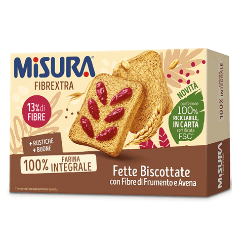 Misura Fibrextra Fette Biscottate Integrali Whole Grain Rusks 320g - Italian Gourmet UK