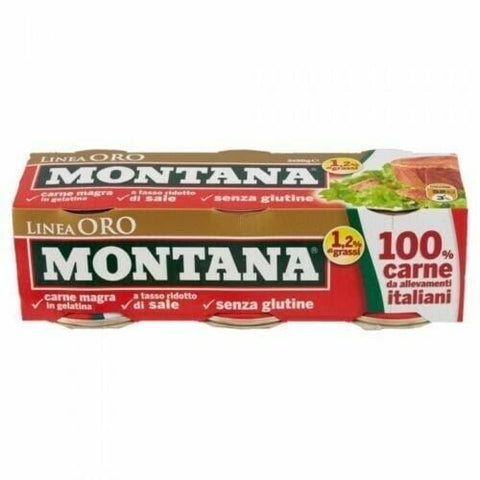 Montana Carne Linea Oro Canned Meat (3x90g) Gluten free - Italian Gourmet UK