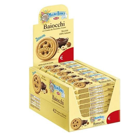 Mulino Bianco Baiocchi Hazelnut Cocoa Biscuits (42 x 28g) - Italian Gourmet UK