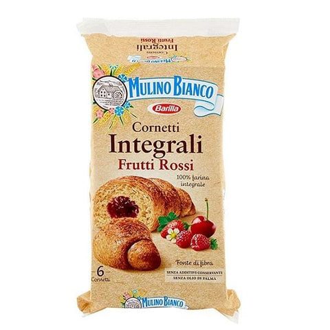 Mulino Bianco Cornetti Integrali ai Frutti rossi Croissant with whole wheat flour and red fruit jam (300g) - Italian Gourmet UK